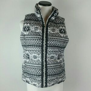 LANDS END l Puff Vest Black White Print